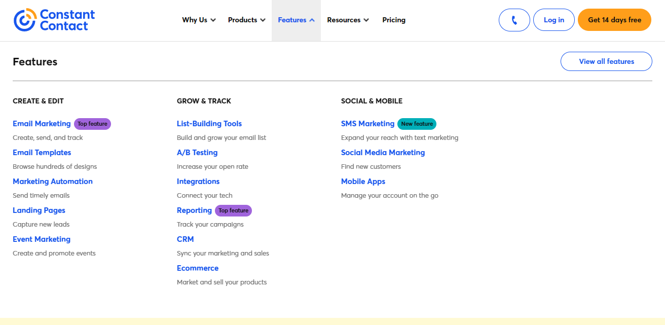 Constant Contact vs TinyEmail - Constant Contact Features