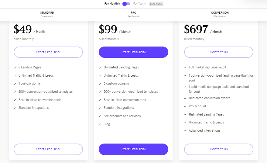 Leadpages Pricing plans